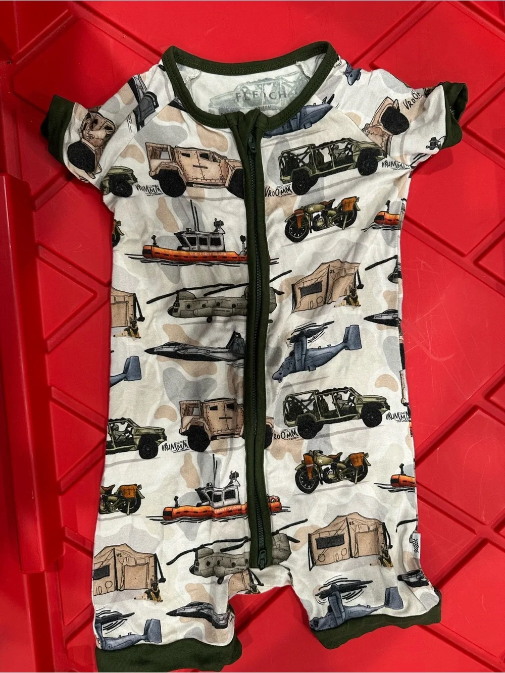 Fletch Olive-Trim Military Vehicles Baby One-Piece Bodysuit